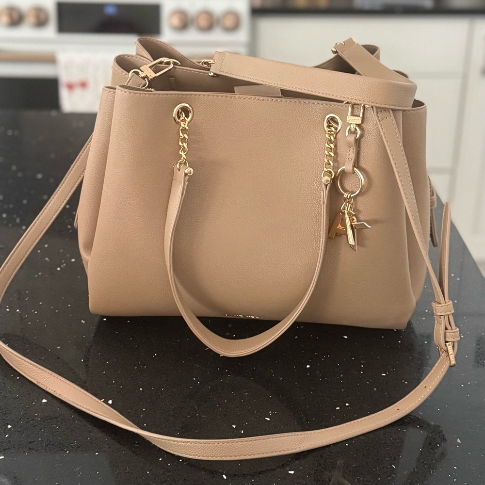 Anne Klein Tan Shoulder Bag with Gold Accents